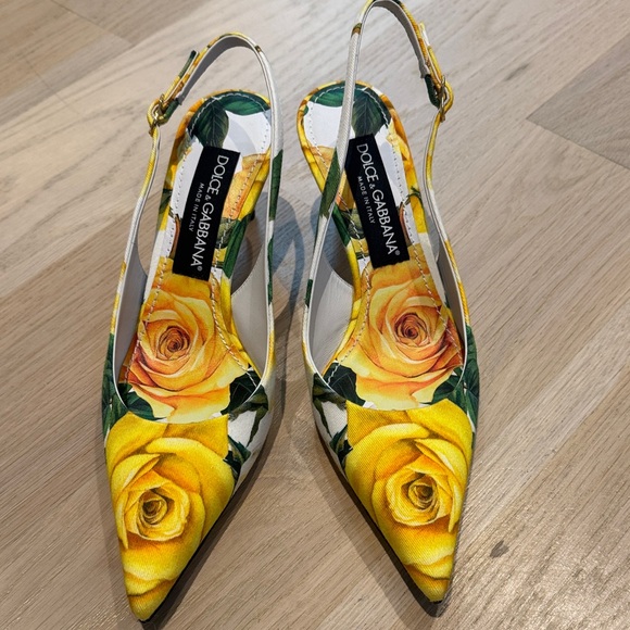 Dolce & Gabbana Floral Yellow Slingback Heels - Picture 1 of 3
